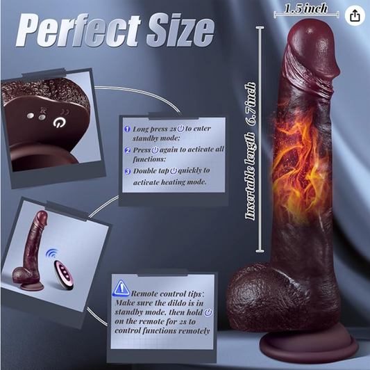 Heated Thrusting Realistic Dildo – 9 Vibration & Thrust Modes, Remote Control Black Vibrator for G-Spot, Clit & Anal Stimulation | Adult Sex Toy for Women & Couples | dragon condom | belt condom